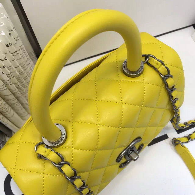 Chanel Mini Coco Handle Bag Yellow Lambskin for Sale