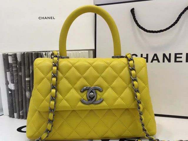 Chanel Mini Coco Handle Bag Yellow Lambskin for Sale