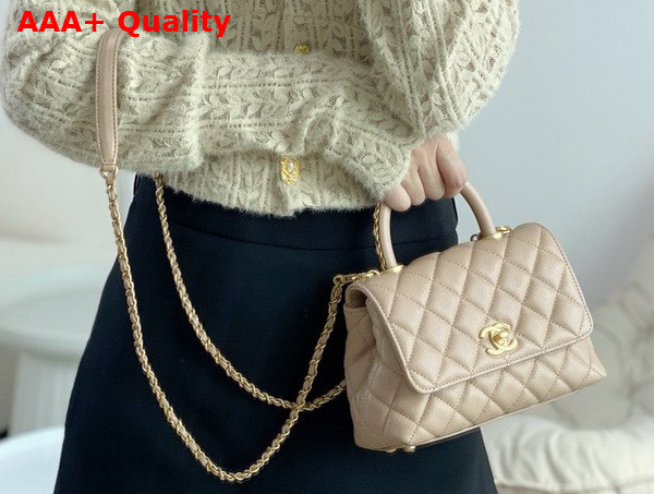 Chanel Mini Coco Handle Bag in Beige Grained Calfskin Handle Replica