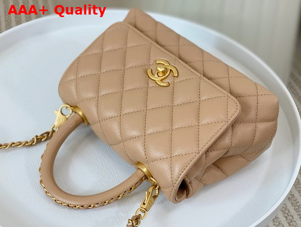 Chanel Mini Coco Handle Bag in Beige Grained Calfskin Handle Replica