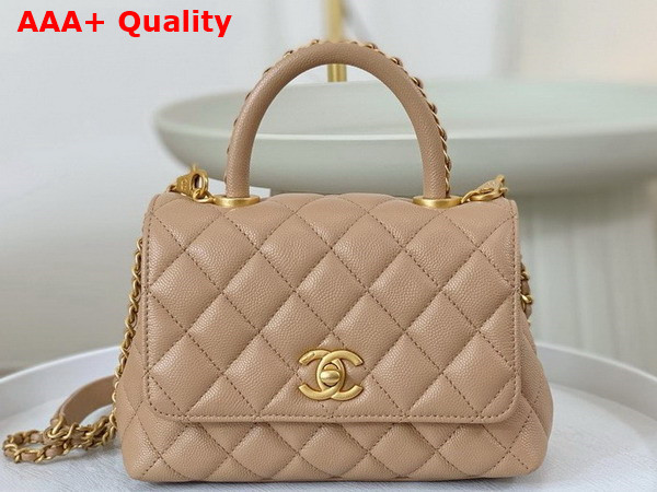 Chanel Mini Coco Handle Bag in Beige Grained Calfskin Handle Replica