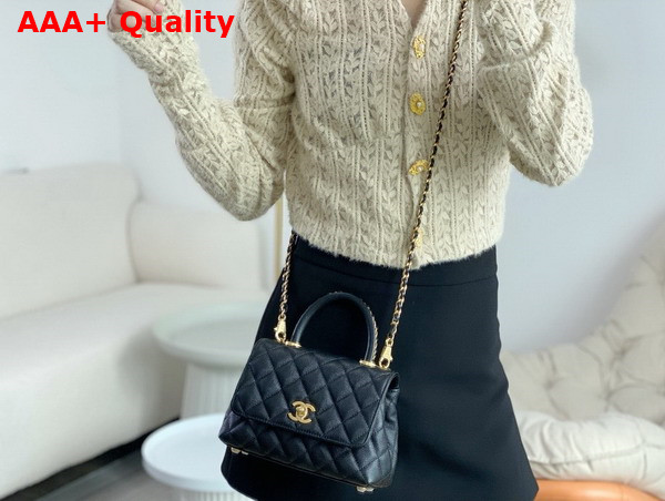 Chanel Mini Coco Handle Bag in Black Grained Calfskin Handle Replica