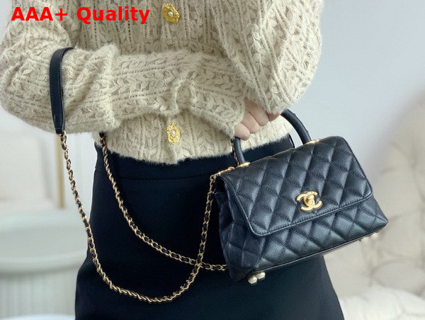 Chanel Mini Coco Handle Bag in Black Grained Calfskin Handle Replica