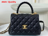 Chanel Mini Coco Handle Bag in Black Grained Calfskin Handle Replica