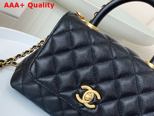 Chanel Mini Coco Handle Bag in Black Grained Calfskin Handle Replica