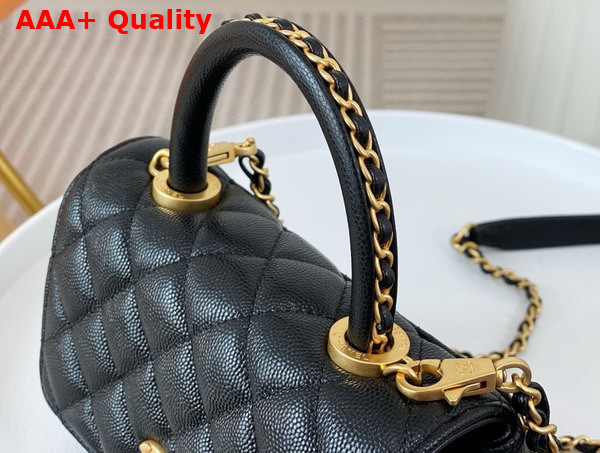 Chanel Mini Coco Handle Bag in Black Grained Calfskin Handle Replica