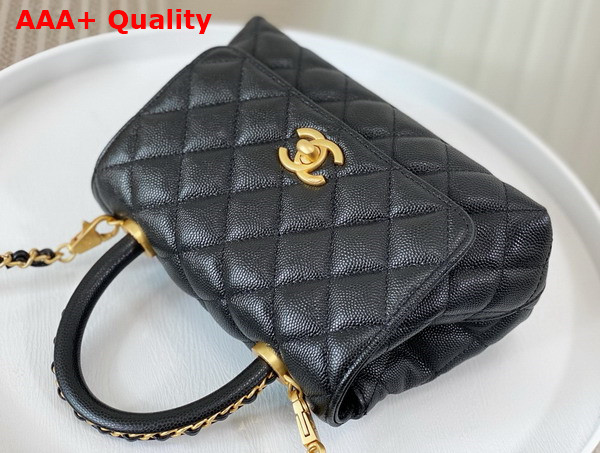 Chanel Mini Coco Handle Bag in Black Grained Calfskin Handle Replica