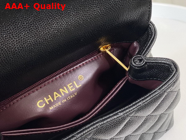 Chanel Mini Coco Handle Bag in Black Grained Calfskin Handle Replica