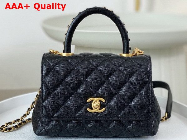 Chanel Mini Coco Handle Bag in Black Grained Calfskin Handle Replica