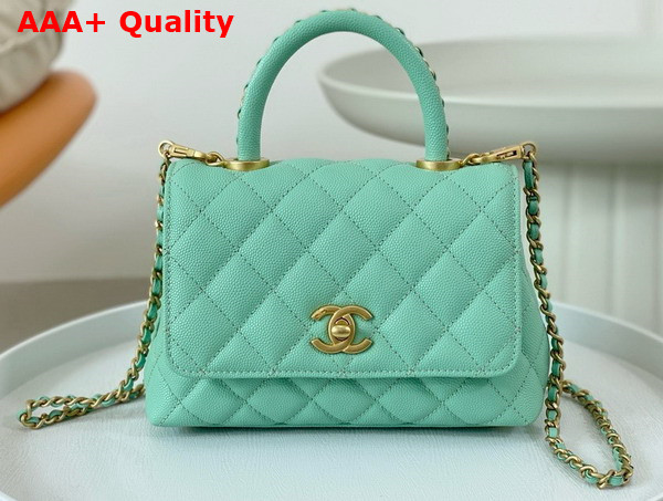 Chanel Mini Coco Handle Bag in Turquoise Grained Calfskin Handle Replica