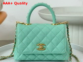 Chanel Mini Coco Handle Bag in Turquoise Grained Calfskin Handle Replica