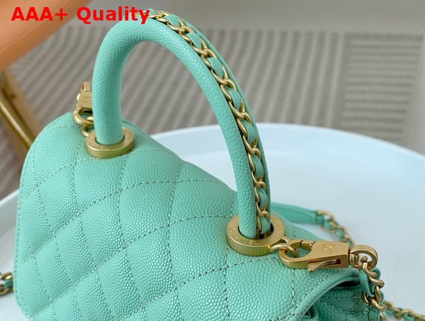 Chanel Mini Coco Handle Bag in Turquoise Grained Calfskin Handle Replica