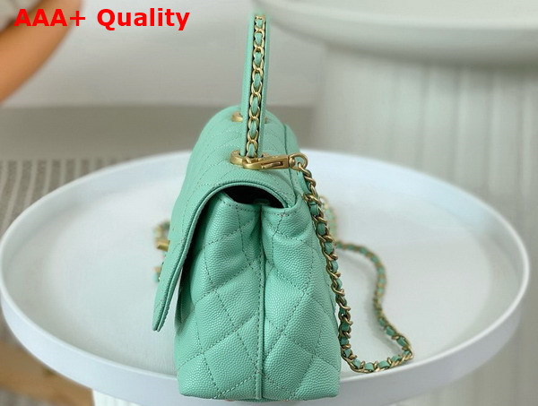 Chanel Mini Coco Handle Bag in Turquoise Grained Calfskin Handle Replica