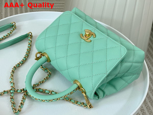 Chanel Mini Coco Handle Bag in Turquoise Grained Calfskin Handle Replica