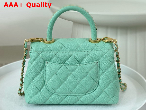 Chanel Mini Coco Handle Bag in Turquoise Grained Calfskin Handle Replica