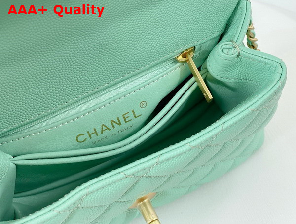 Chanel Mini Coco Handle Bag in Turquoise Grained Calfskin Handle Replica