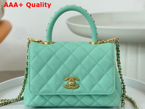 Chanel Mini Coco Handle Bag in Turquoise Grained Calfskin Handle Replica