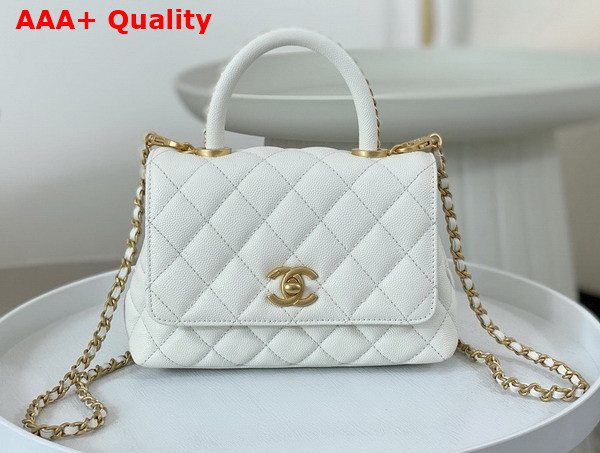 Chanel Mini Coco Handle Bag in White Grained Calfskin Handle Replica