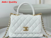 Chanel Mini Coco Handle Bag in White Grained Calfskin Handle Replica