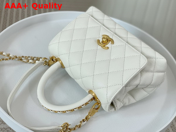 Chanel Mini Coco Handle Bag in White Grained Calfskin Handle Replica