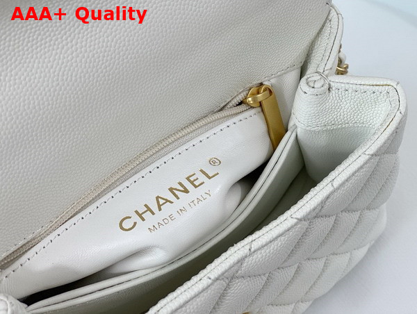 Chanel Mini Coco Handle Bag in White Grained Calfskin Handle Replica