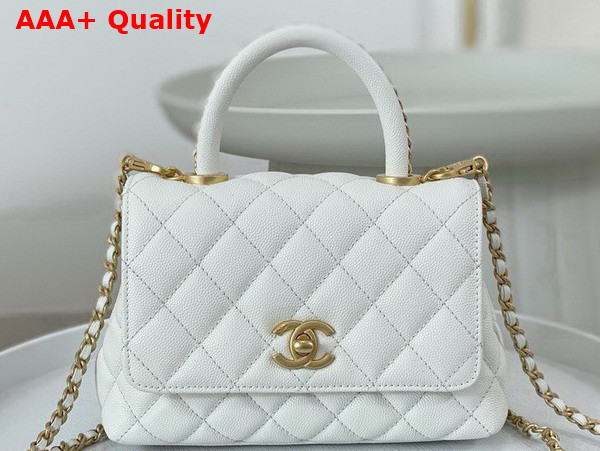 Chanel Mini Coco Handle Bag in White Grained Calfskin Handle Replica