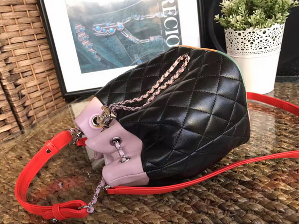 Chanel Mini Drawstring Bag Black and Multicolor Lambskin For Sale