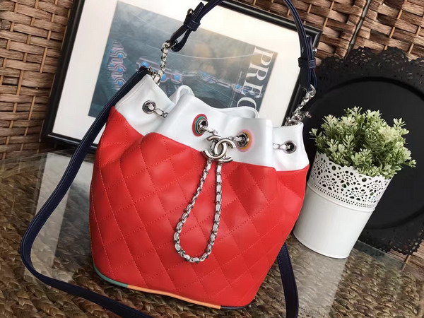 Chanel Mini Drawstring Bag Red and Multicolor Lambskin For Sale