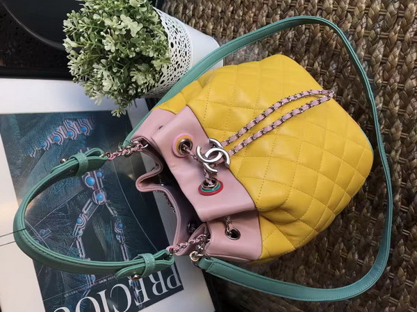 Chanel Mini Drawstring Bag Yellow and Multicolor Lambskin For Sale