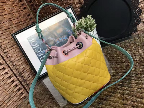 Chanel Mini Drawstring Bag Yellow and Multicolor Lambskin For Sale