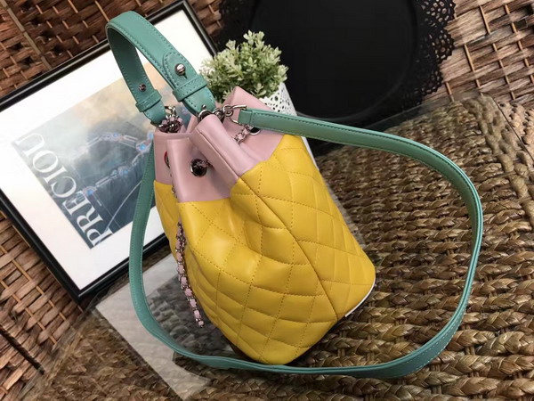 Chanel Mini Drawstring Bag Yellow and Multicolor Lambskin For Sale