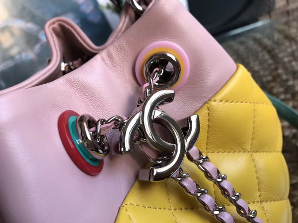 Chanel Mini Drawstring Bag Yellow and Multicolor Lambskin For Sale