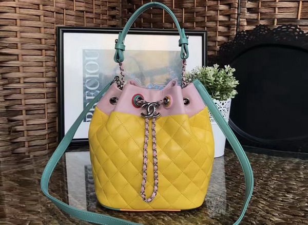 Chanel Mini Drawstring Bag Yellow and Multicolor Lambskin For Sale