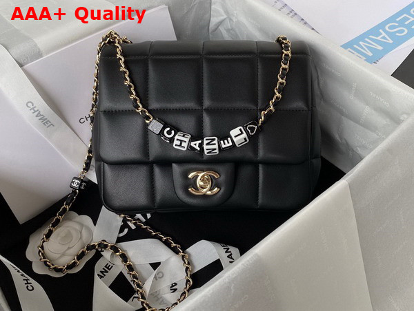 Chanel Mini Falp Bag in Black Damier Quilted Lambskin Replica