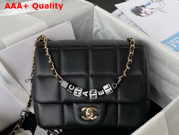 Chanel Mini Falp Bag in Black Damier Quilted Lambskin Replica