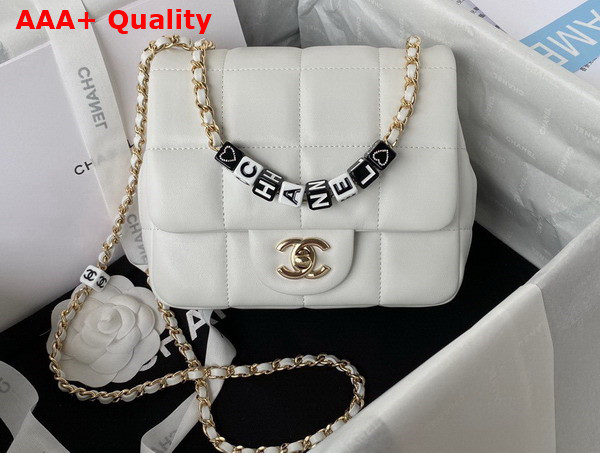 Chanel Mini Falp Bag in White Damier Quilted Lambskin Replica