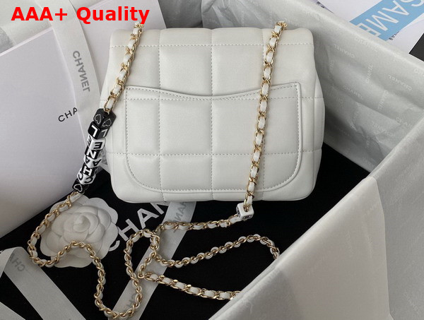 Chanel Mini Falp Bag in White Damier Quilted Lambskin Replica