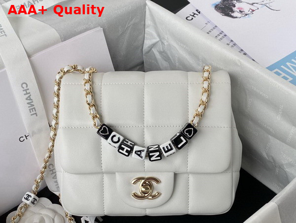 Chanel Mini Falp Bag in White Damier Quilted Lambskin Replica