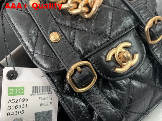 Chanel Mini Flap Bag Aged Calfskin Gold Tone Metal Black Ref AS2695 Replica