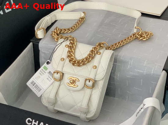 Chanel Mini Flap Bag Aged Calfskin Gold Tone Metal White Ref AS2695 Replica