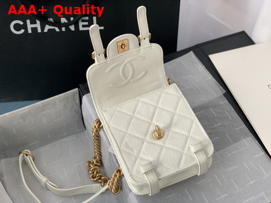 Chanel Mini Flap Bag Aged Calfskin Gold Tone Metal White Ref AS2695 Replica