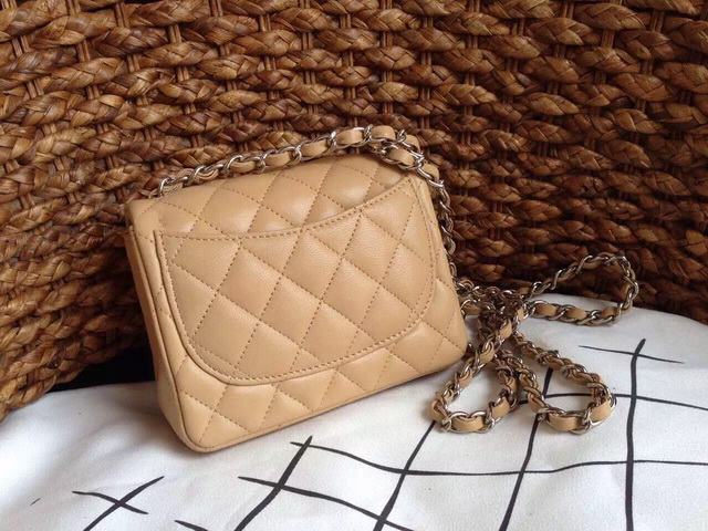 Chanel Mini Flap Bag Apricot Lambskin Silver Chain for Sale