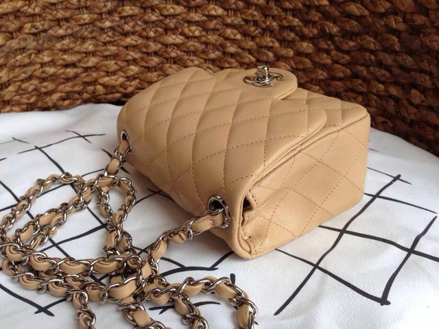 Chanel Mini Flap Bag Apricot Lambskin Silver Chain for Sale