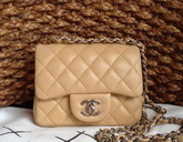 Chanel Mini Flap Bag Apricot Lambskin Silver Chain for Sale