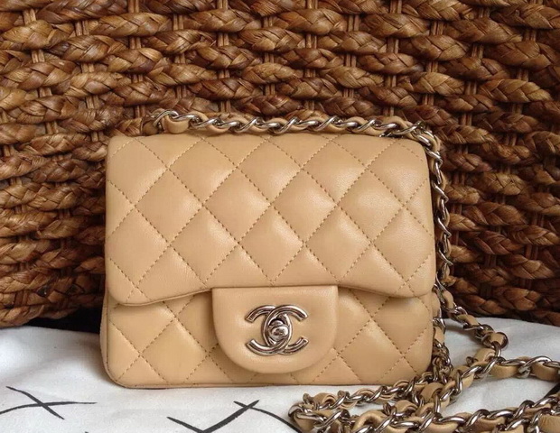 Chanel Mini Flap Bag Apricot Lambskin Silver Chain for Sale