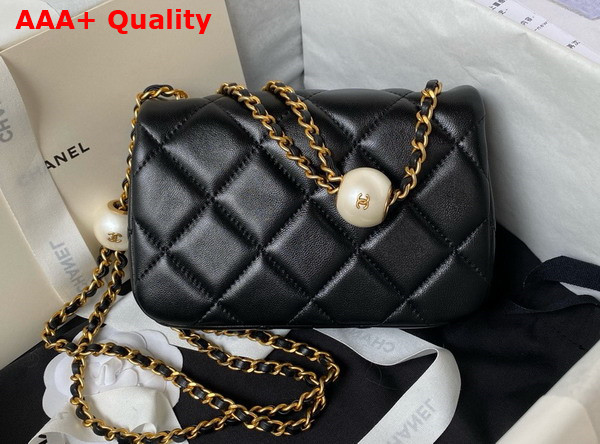 Chanel Mini Flap Bag Black Lambskin Imitation Pearls Gold Tone Metal AS4868 Replica