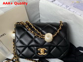 Chanel Mini Flap Bag Black Lambskin Imitation Pearls Gold Tone Metal AS4868 Replica