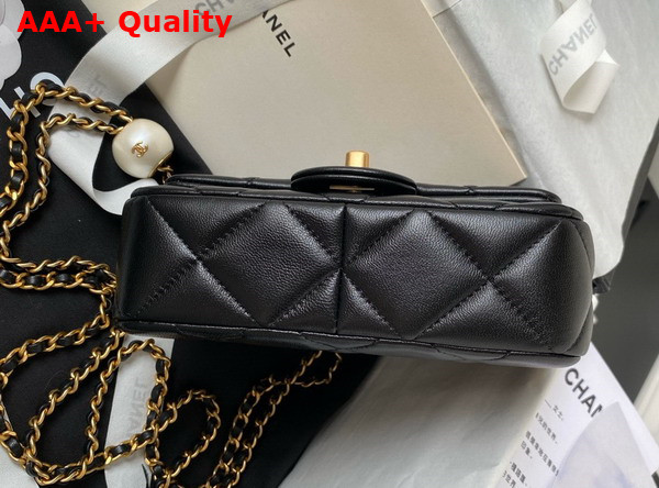 Chanel Mini Flap Bag Black Lambskin Imitation Pearls Gold Tone Metal AS4868 Replica