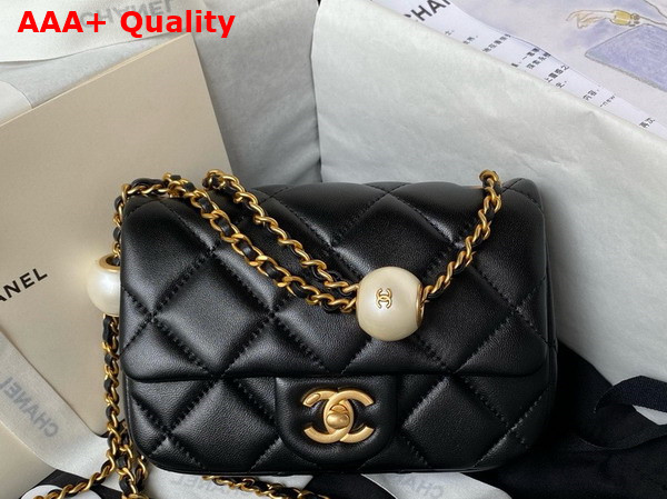 Chanel Mini Flap Bag Black Lambskin Imitation Pearls Gold Tone Metal AS4868 Replica