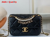 Chanel Mini Flap Bag Black Lambskin Imitation Pearls Gold Tone Metal AS4986 Replica